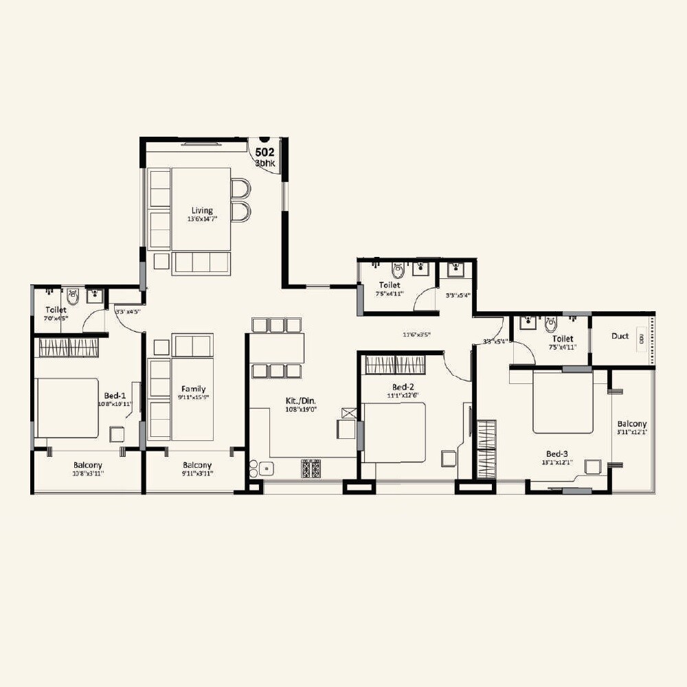 3 BHK 1330 Sq. Ft. Apartment
