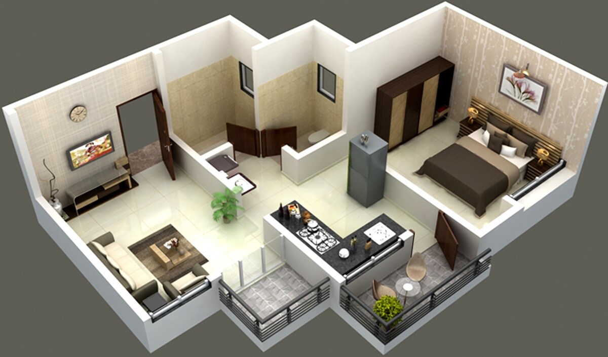 Floor plan of 1 BHK 446 Sq. Ft. Apartment in Gangotree Shubhankar, Pune