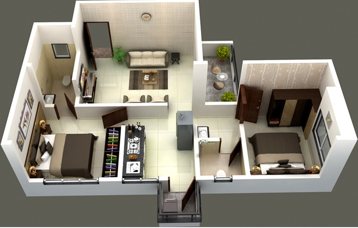 Floor plan of 2 BHK 496 Sq. Ft. Apartment in Gangotree Shubhankar, Pune