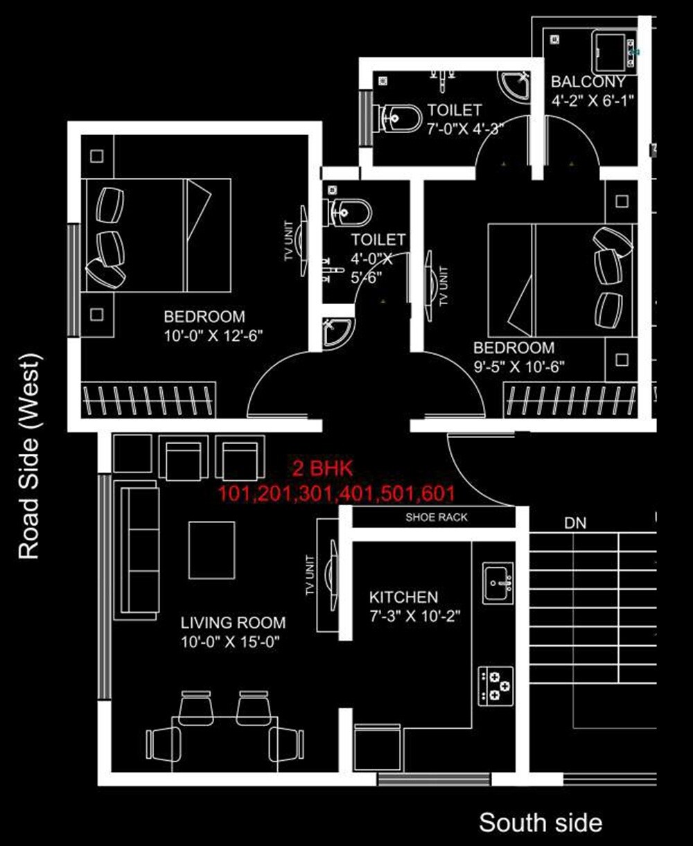 Floor plan of 2 BHK 613 Sq. Ft. Apartment in Ganraj Shreehari Residency, Pune