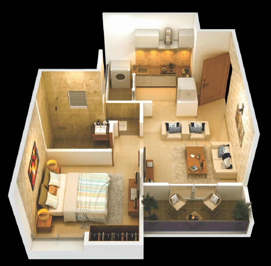 Floor plan of 1 BHK 505 Sq. Ft. Apartment in Ganraj Skydale, Pune