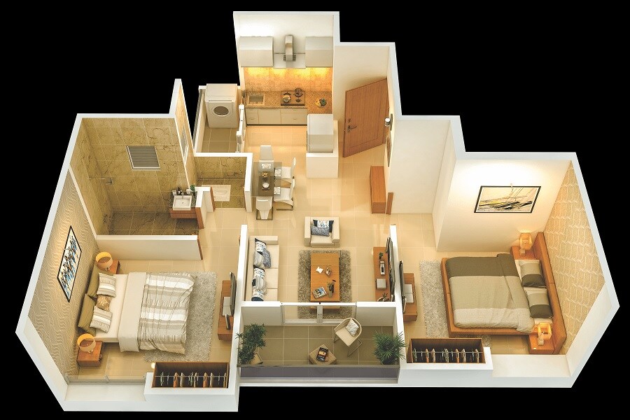 Floor plan of 2 BHK 712 Sq. Ft. Apartment in Ganraj Skydale, Pune