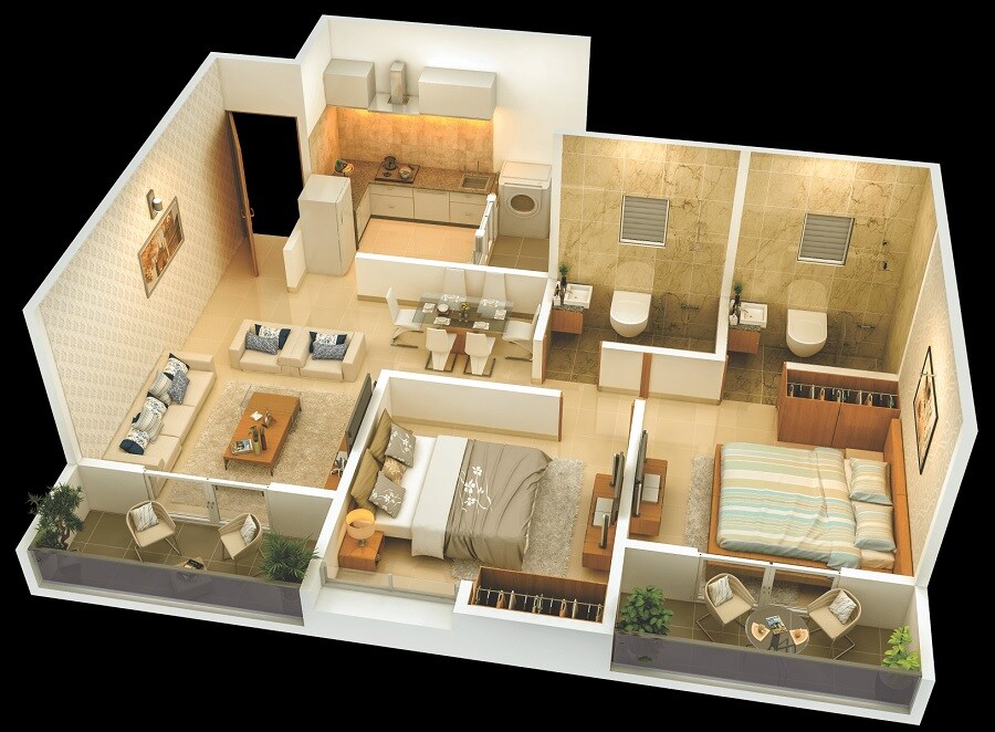 Floor plan of 2 BHK 789 Sq. Ft. Apartment in Ganraj Skydale, Pune
