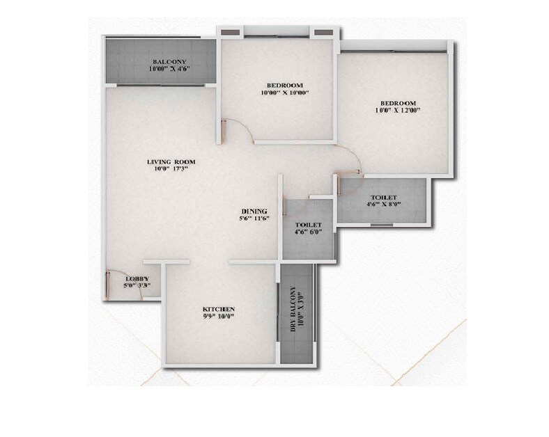 Floor plan of 2 BHK 776 Sq. Ft. Apartment in Garve Akshara Grandeur, Pune