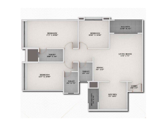 3 BHK 1047 Sq. Ft. Apartment
