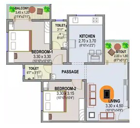 2 BHK 706 Sq. Ft. Apartment in Garve Akshara Harmony