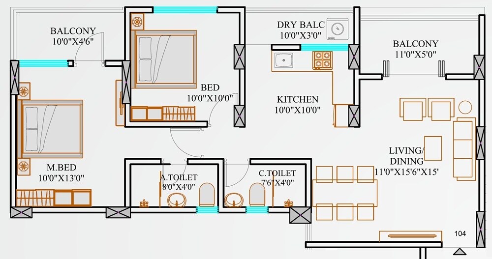 Floor plan of 2 BHK 780 Sq. Ft. Apartment in Garve Akshara Meadows, Pune