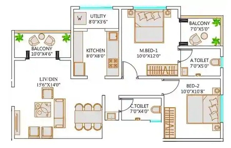 Floor plan of 2 BHK 652 Sq. Ft. Apartment in Garve Akshara Serenity, Pune