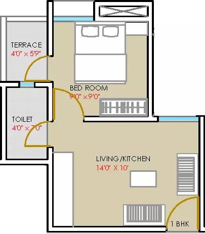 Floor plan of 1 BHK 216 Sq. Ft. Apartment in Garve Silver Treasure, Pune