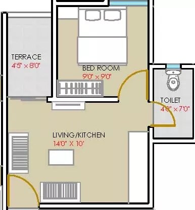 Floor plan of 1 BHK 274 Sq. Ft. Apartment in Garve Silver Treasure, Pune
