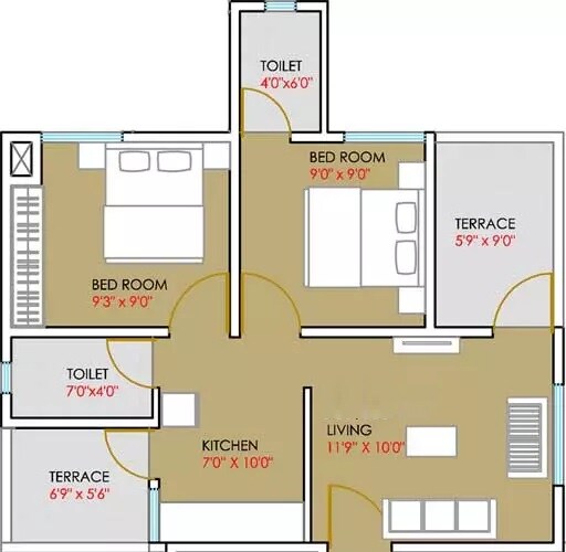 Floor plan of 2 BHK 480 Sq. Ft. Apartment in Garve Silver Treasure, Pune