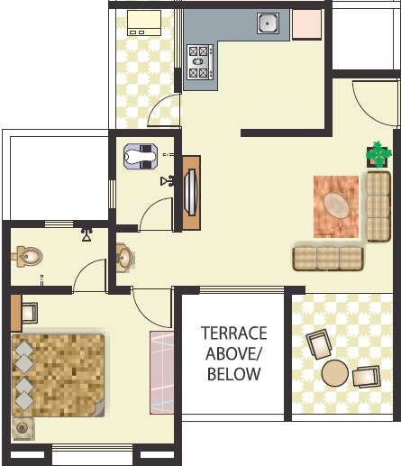 Floor plan of 1 BHK 389 Sq. Ft. Apartment in Gawade Emerald Phase IV, Pune