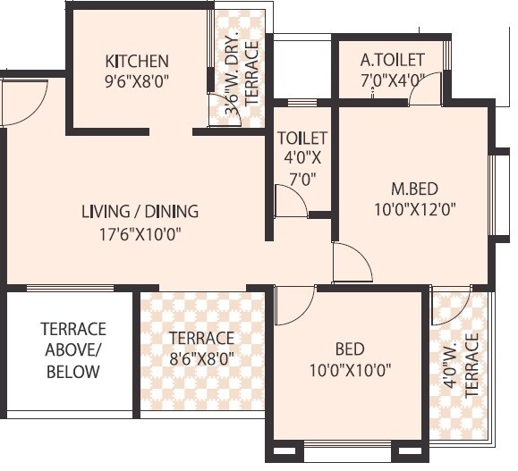 Floor plan of 2 BHK 571 Sq. Ft. Apartment in Gawade Emerald Phase IV, Pune