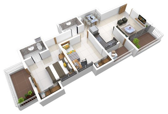 Floor plan of 2 BHK 645 Sq. Ft. Apartment in Gawade Galaxy, Pune