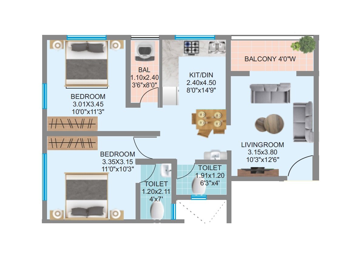 2 BHK 657 Sq. Ft. Apartment