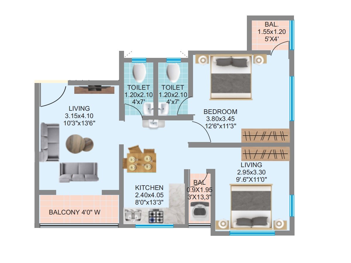 2 BHK 680 Sq. Ft. Apartment