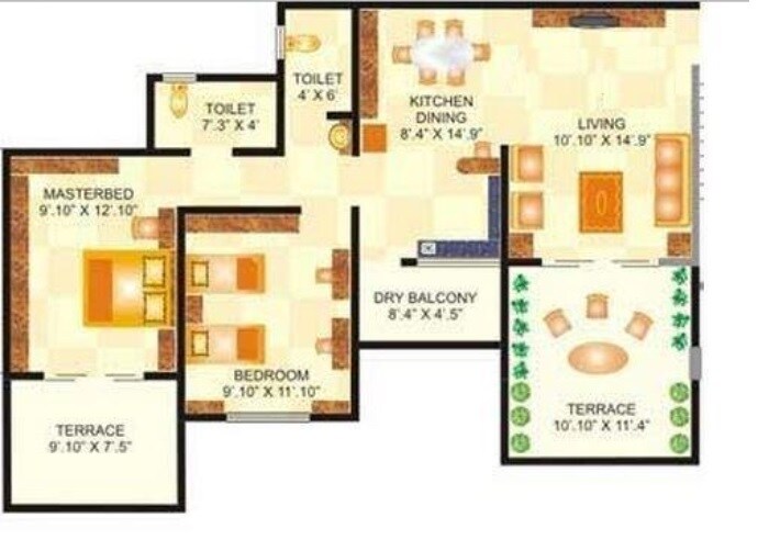 Floor plan of 2 BHK 1161 Sq. Ft. Apartment in Gawade Unique Enclave, Pune