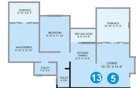 Floor plan of 2 BHK 990 Sq. Ft. Apartment in Gawade Unique Enclave, Pune