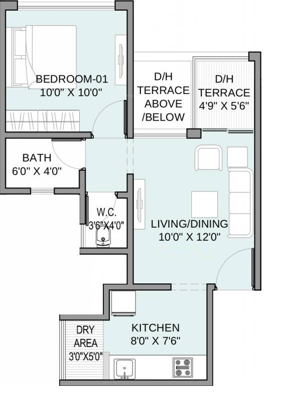 Floor plan of 1 BHK 357 Sq. Ft. Apartment in Gayatri Twin Towers, Pune