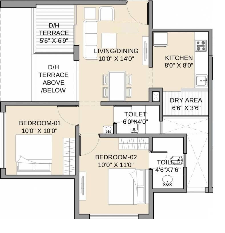 Floor plan of 2 BHK 583 Sq. Ft. Apartment in Gayatri Twin Towers, Pune