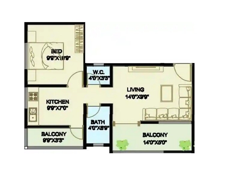 Floor plan of 1 BHK 387 Sq. Ft. Apartment in GB Anthesis, Pune