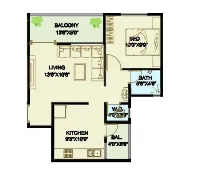1 BHK 456 Sq. Ft. Apartment