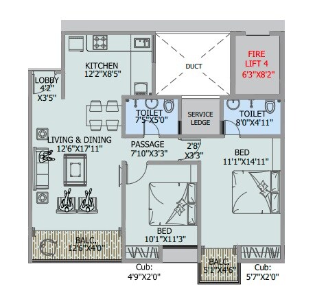 2 BHK 864 Sq. Ft. Apartment