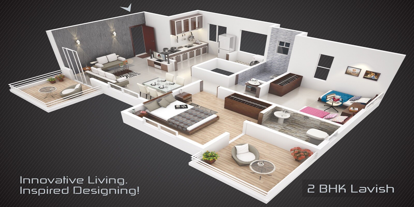 Floor plan of 2 BHK 624 Sq. Ft. Apartment in GD 18 Latitude, Pune