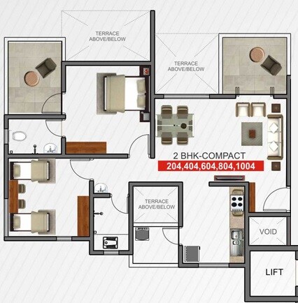Floor plan of 2 BHK 682 Sq. Ft. Apartment in GD 18 Latitude, Pune