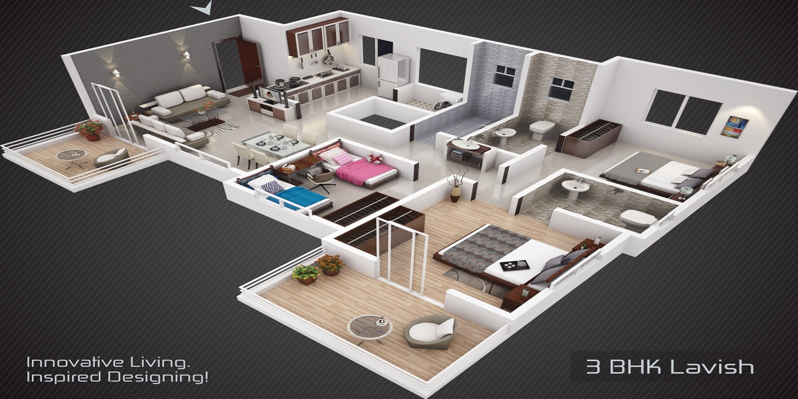 Floor plan of 3 BHK 873 Sq. Ft. Apartment in GD 18 Latitude, Pune