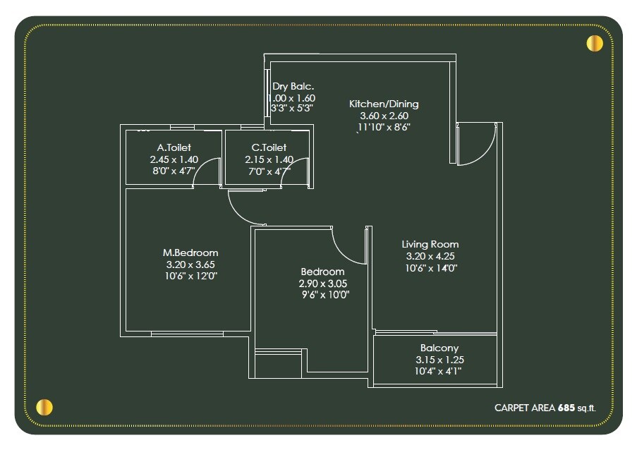 2 BHK 685 Sq. Ft. Apartment