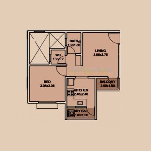 Floor plan of 1 BHK 372 Sq. Ft. Apartment in GDS Capital City, Pune