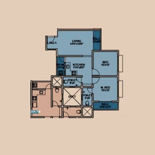 Floor plan of 2 BHK 552 Sq. Ft. Apartment in GDS Capital City, Pune