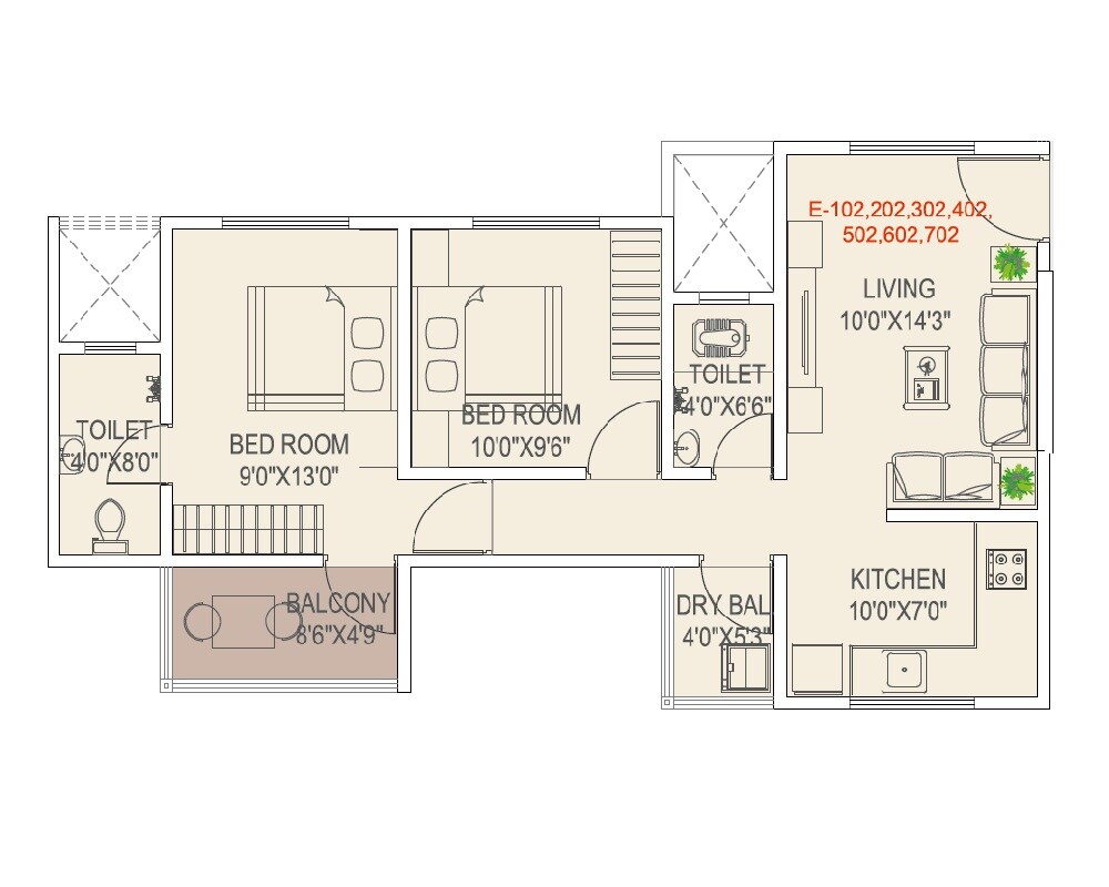 Floor plan of 2 BHK Apartment - 609 sq. ft. in Geet Allura Tower, Pune