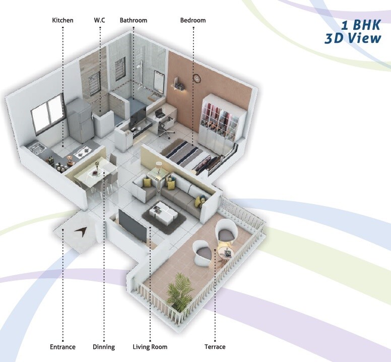 Floor plan of 1 BHK 324 Sq. Ft. Apartment in Geet Muktai Aangan, Pune