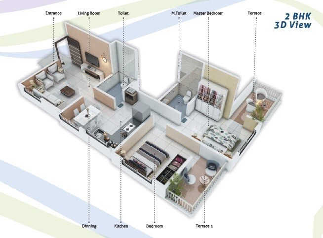 Floor plan of 2 BHK 474 Sq. Ft. Apartment in Geet Muktai Aangan, Pune