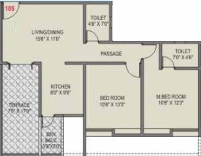 Floor plan of 2 BHK 703 Sq. Ft. Apartment in Geeta Gold Fusion, Pune