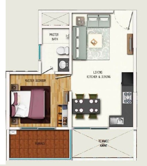 Floor plan of 1 BHK 305 Sq. Ft. Apartment in Gera Adara, Pune