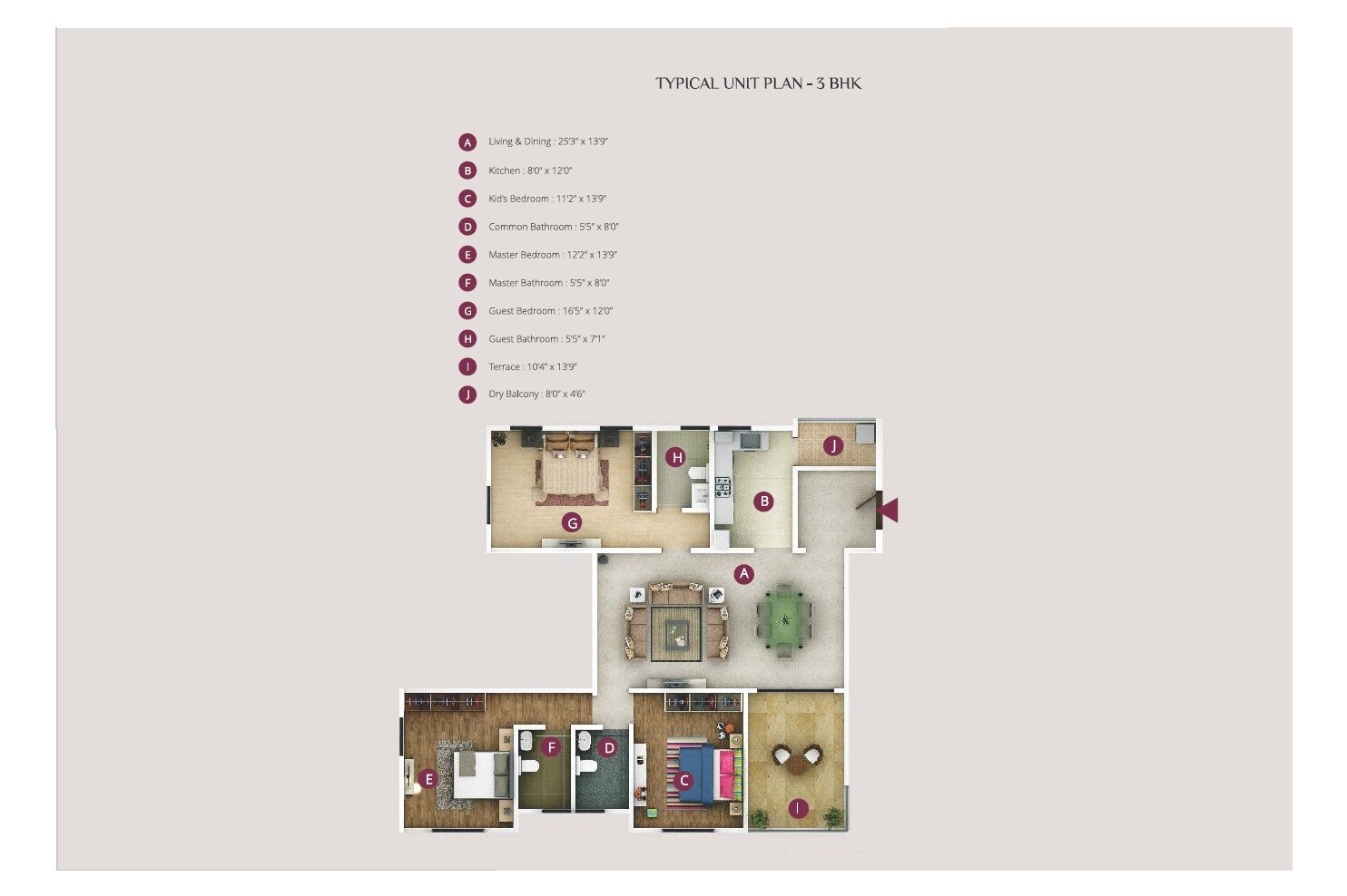 3 BHK 1101 Sq. Ft. Apartment