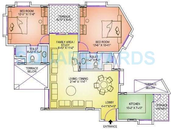 Floor plan of 2 BHK 1167 Sq. Ft. Apartment in Gera Emerald City, Pune