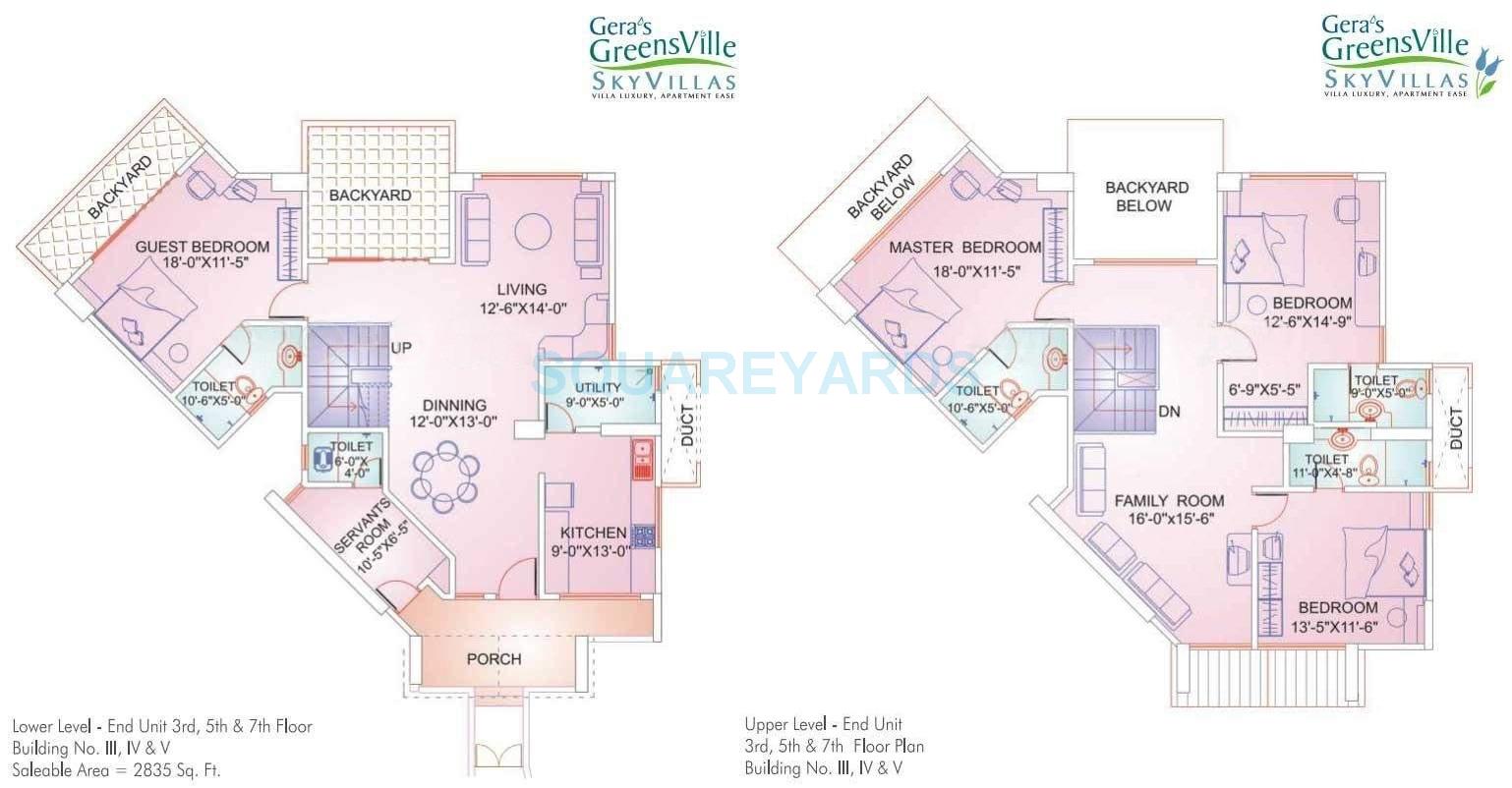 Floor plan of 4 BHK 2835 Sq. Ft. Apartment in Gera Greens Ville Sky Villas, Pune