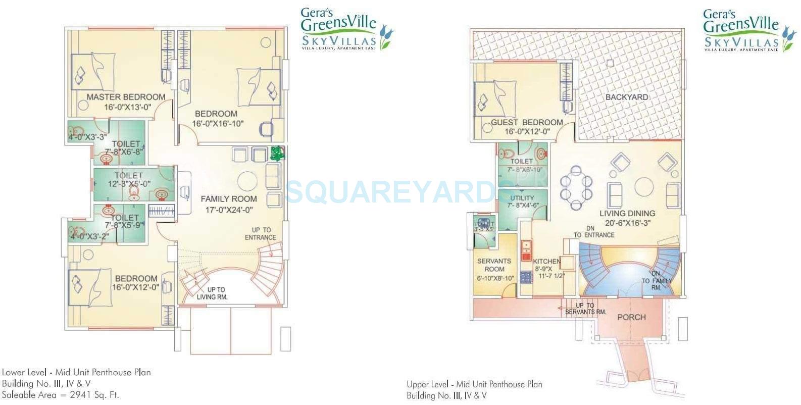 Floor plan of 4 BHK 2941 Sq. Ft. Apartment in Gera Greens Ville Sky Villas, Pune