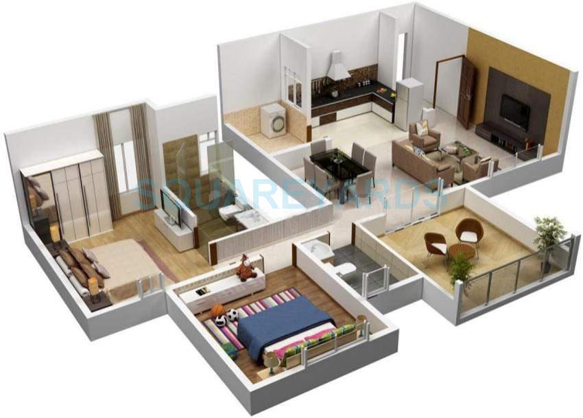 Floor plan of 2 BHK 1231 Sq. Ft. Apartment in Gera Greensville, Pune