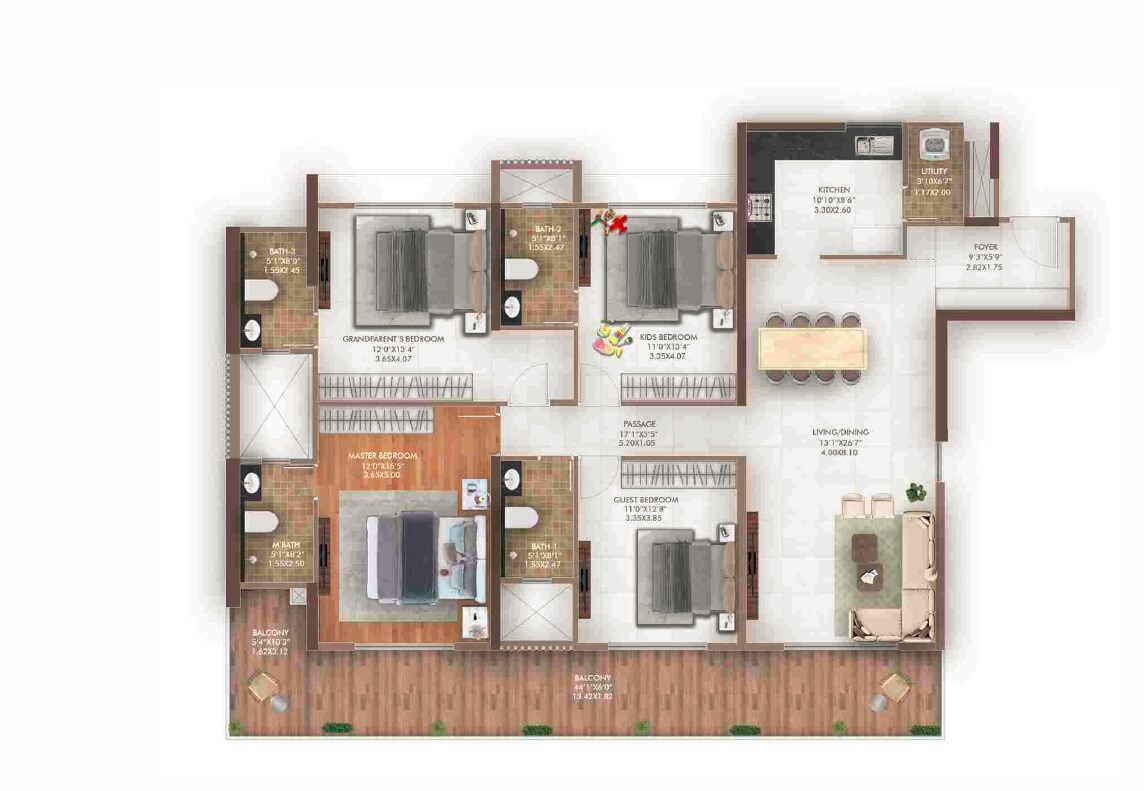 4 BHK 1830 Sq. Ft. Apartment