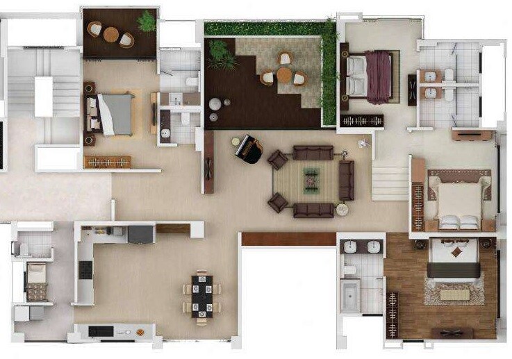 Floor plan of 4 BHK 1912 Sq. Ft. Apartment in Gera Isle Royale, Pune