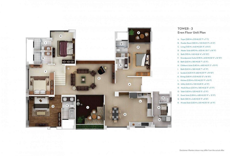 Floor plan of 4 BHK 2500 Sq. Ft. Apartment in Gera Isle Royale, Pune