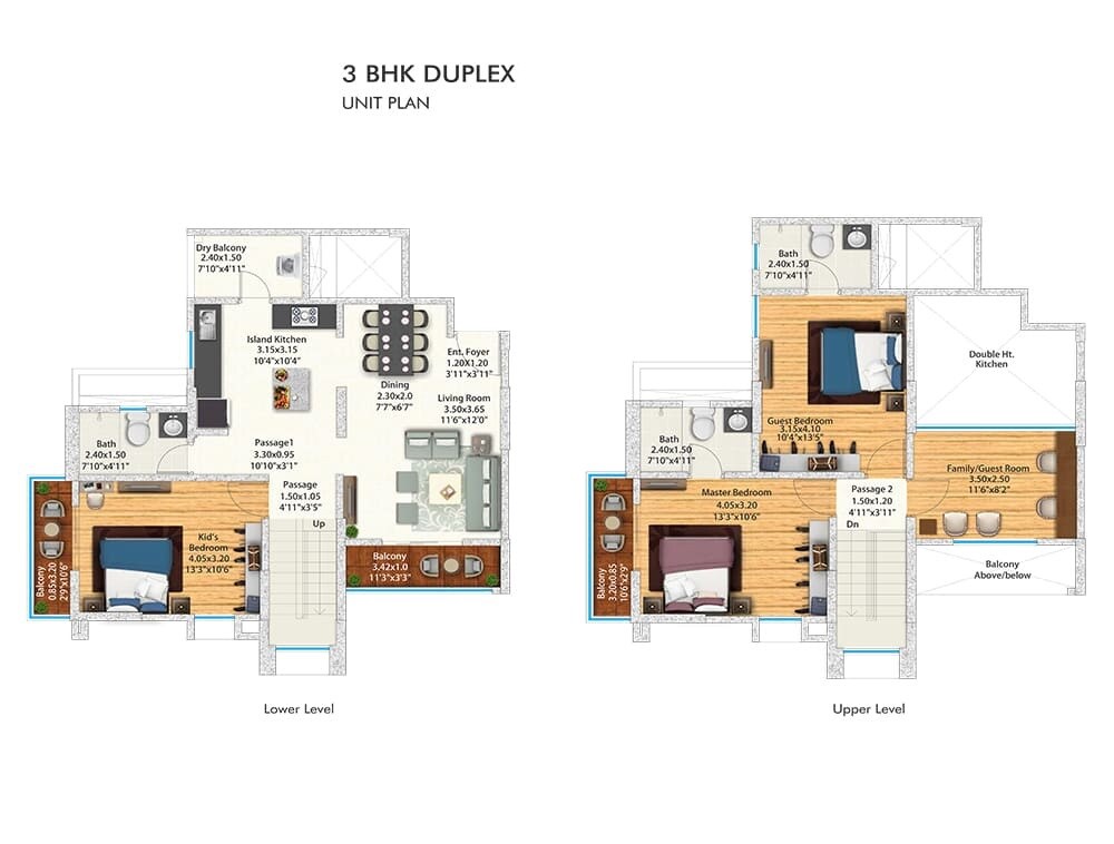 Floor plan of 3 BHK 1350 Sq. Ft. Apartment in Gera Planet Of Joy, Pune