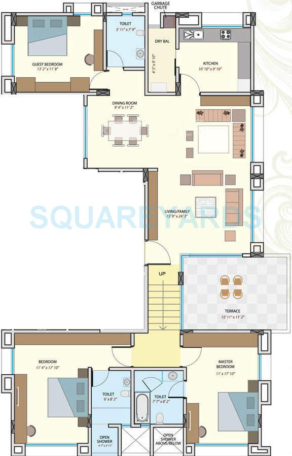 Floor plan of 3 BHK 2403 Sq. Ft. Apartment in Gera Regent Manor, Pune