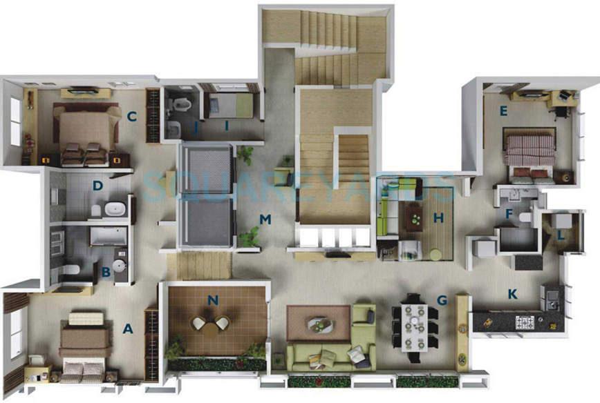 Floor plan of 3 BHK 2350 Sq. Ft. Apartment in Gera Regent Tower, Pune