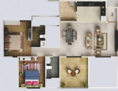 Floor plan of 2 BHK 1221 Sq. Ft. Apartment in Gera Song Of Joy, Pune